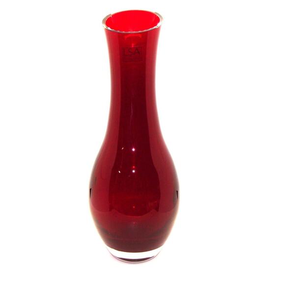 LSA International Art Glass Vase RED 12'' Hand Blown Heavy Gorgeous Poland SEE - Picture 1 of 6